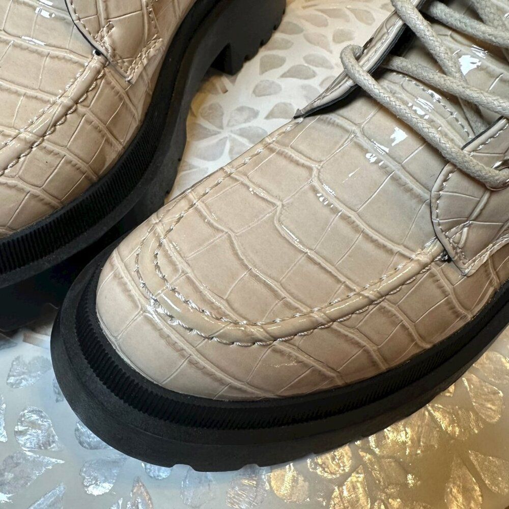 Topshop Kara Lace-Up Combat Boots Croc Embossed Beige Lug Sole Women’s 9.5 / 40 - Picture 7 of 15